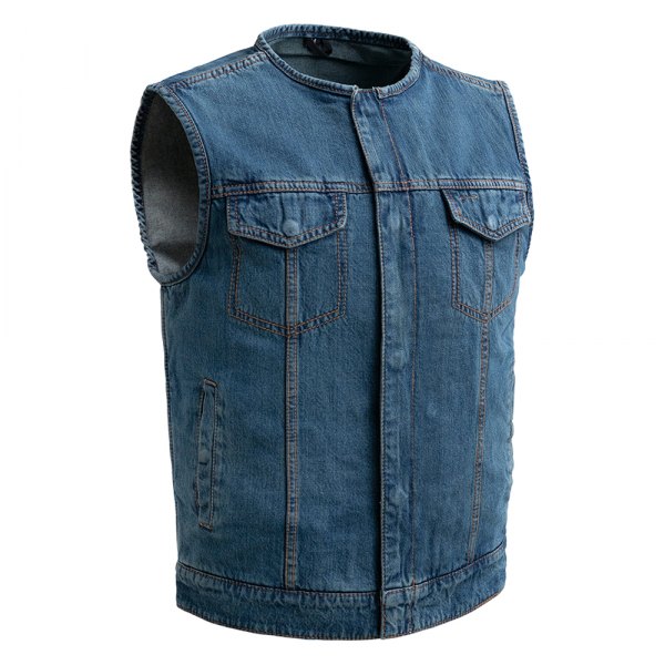 First Manufacturing® - No Limit Men's Motorcycle Denim Vest (5X-Large, Blue)