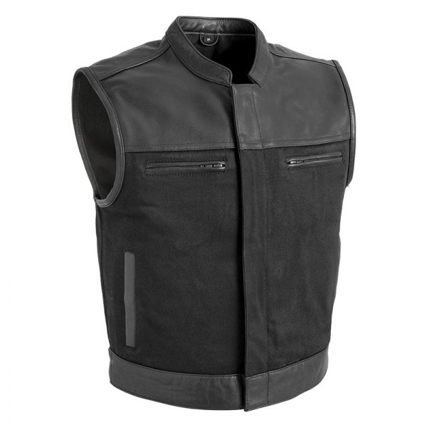 First Manufacturing® - Lowrider Mc Men's Leather/Twill Vest (Medium, Black)