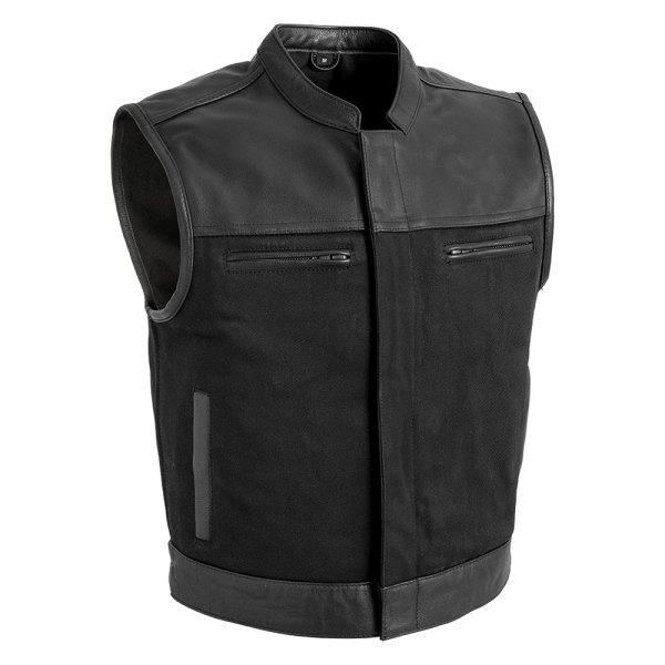 First Manufacturing® - Lowrider Mc Men's Leather/Twill Vest (X-Small, Black)