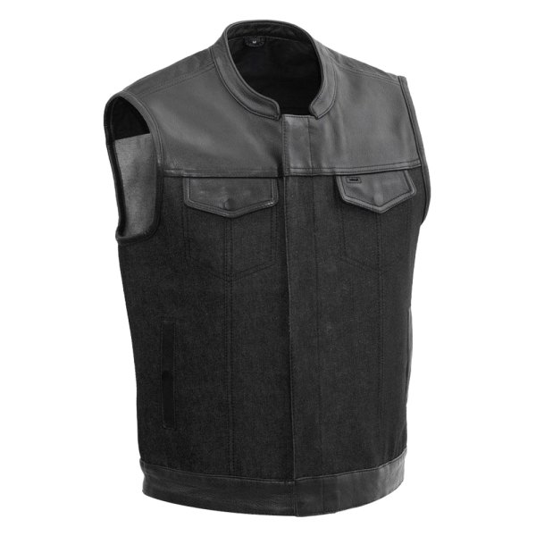 First Manufacturing® - 49/51 Combo In Denim And Leather Men's Vest (Medium, Black)