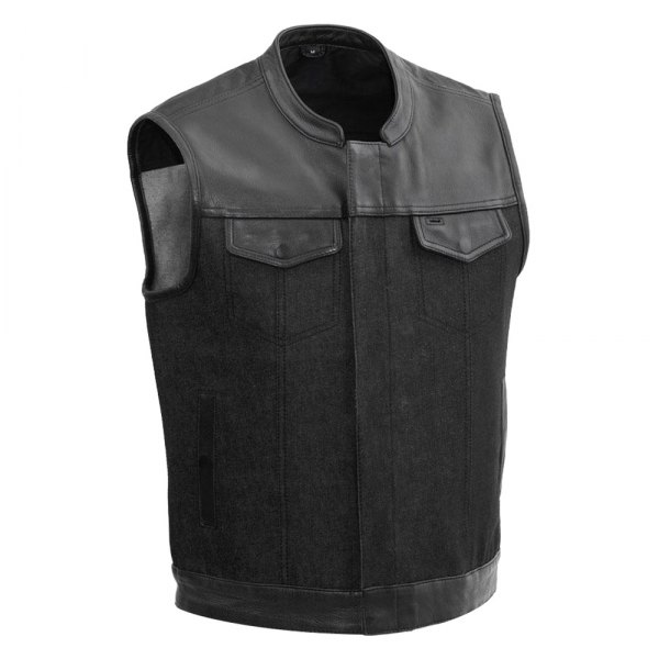 First Manufacturing® - 49/51 Combo In Denim And Leather Men's Vest (3X-Large, Black)