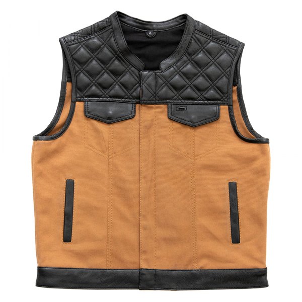 First Manufacturing® - Hunt Club MC Men's Leather/Canvas Vest (Small, Black)