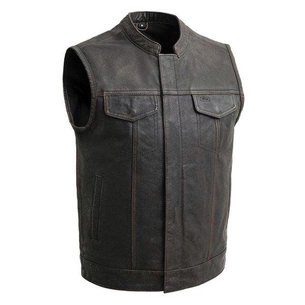 First Manufacturing® - Sharp Shooter MC Men's Leather Vest (2X-Large, Black/Olive)