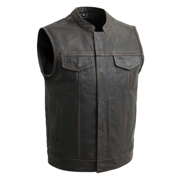 First Manufacturing® - Sharp Shooter MC Men's Leather Vest (4X-Large, Black/Olive)