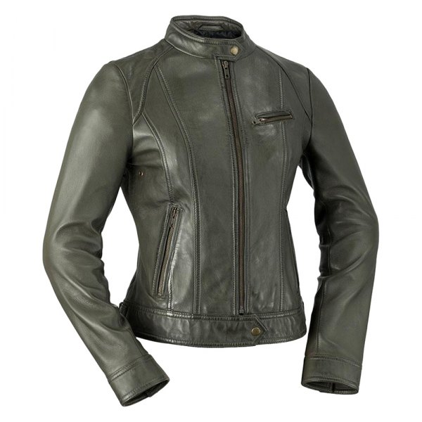 First Manufacturing® - Clean Ladies Moto Leather Jacket (3X-Large, Army Green)