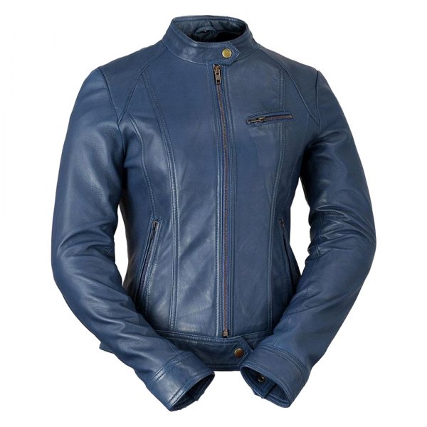First Manufacturing® - Clean Ladies Moto Leather Jacket (Medium, Night Blue)