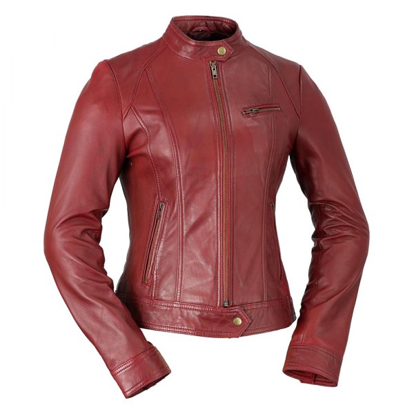 First Manufacturing® - Clean Ladies Moto Leather Jacket (Medium, Oxblood)