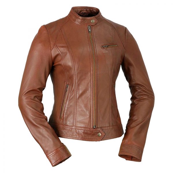 First Manufacturing® - Clean Ladies Moto Leather Jacket (Medium, Whiskey)