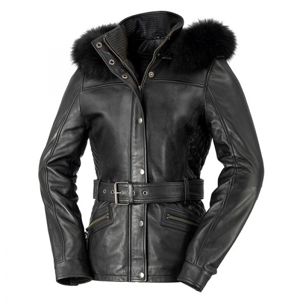 First Manufacturing® - Ladies Belted Coat with Removable Fur Hood (Large, Black)