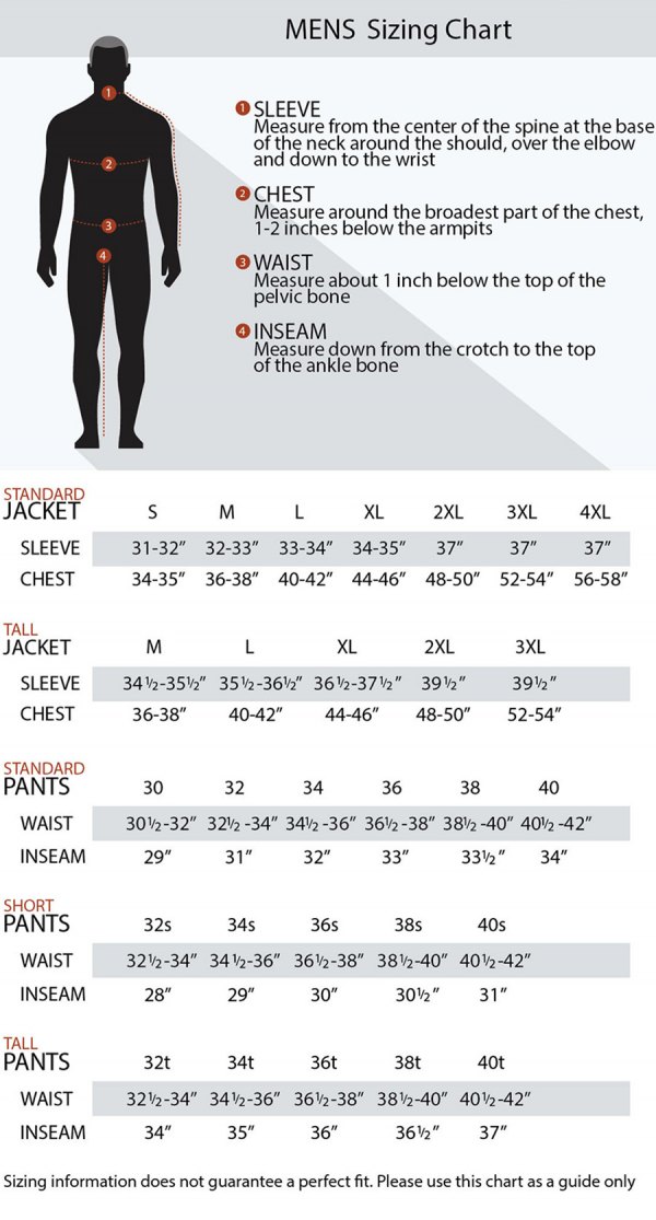 Pants & Jacket Size Chart
