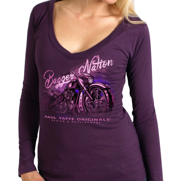 Hot Leathers® - Official Paul Yaffe'S Bagger Nation Rubber Knucky Ladies Long Sleeve Shirt (Small, Plum)