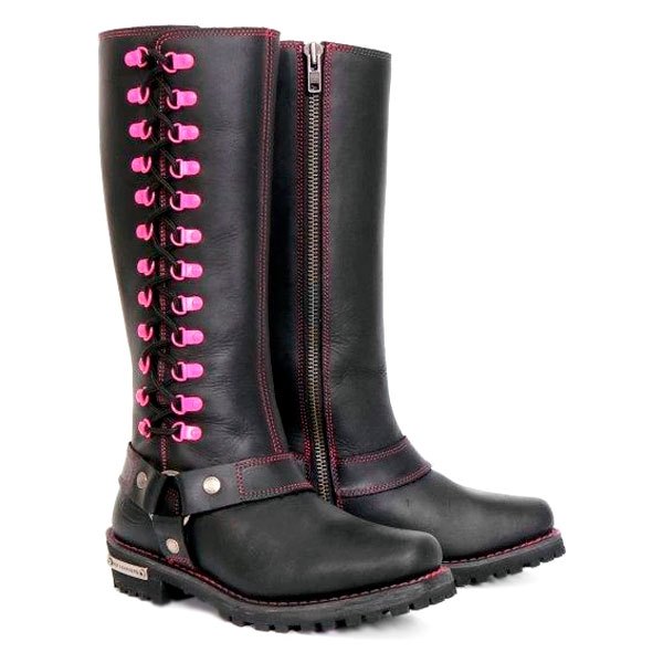 Hot Leathers® - 14" Knee High Harness with Side Zipper Ladies Boots (5, Black/Pink)
