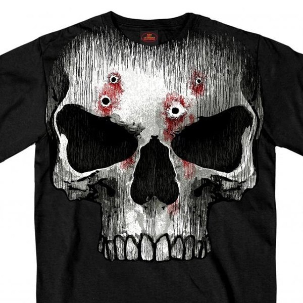 Hot Leathers® - Jumbo Print Skull Bullet Holes T-Shirt (Large, Black)