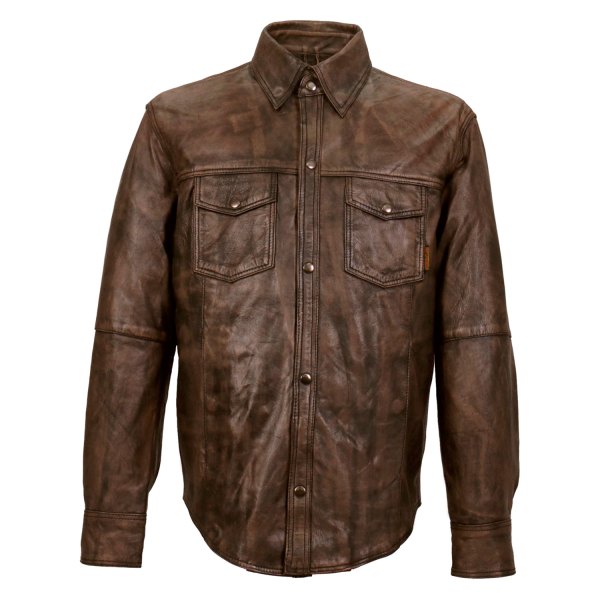 Hot Leathers® - Snap Down Men's Leather Shirt (Small, Brown)