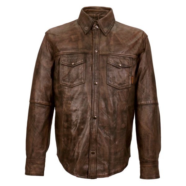 Hot Leathers® - Snap Down Men's Leather Shirt (Medium, Brown)