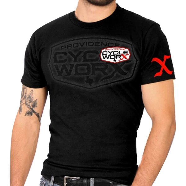 Hot Leathers® - Official Providence Cycle Worx Logo T-Shirt (Large, Black/Red)