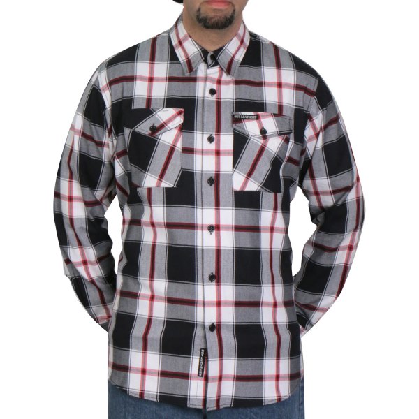 Hot Leathers® - Flannel Long Sleeve Shirt (Large, Black/White/Red)