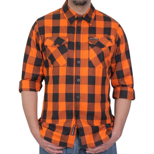 Hot Leathers® - Flannel Long Sleeve Shirt (Large, Orange/Black)