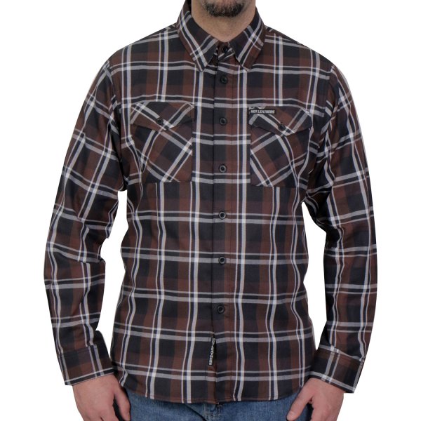 Hot Leathers® - Flannel Long Sleeve Shirt (Medium, Black/Black/White)