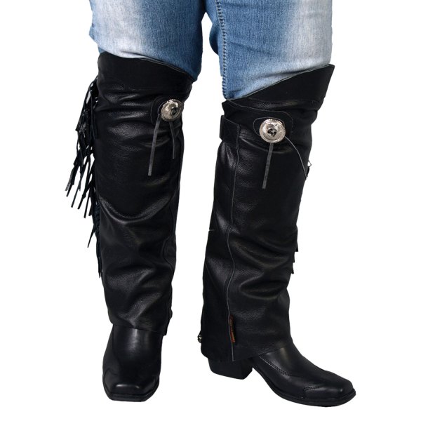 Hot Leathers® - Concho and Fringe Leather Half Chaps Leg Warmers (X-Small/Small (Fits a 14 "calf), Black)