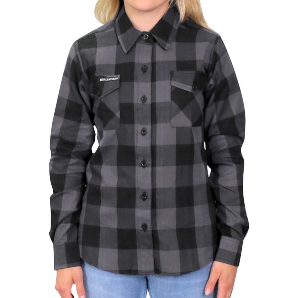 Hot Leathers® - Flannel Ladies Long Sleeve Shirt (Medium, Black/Gray)