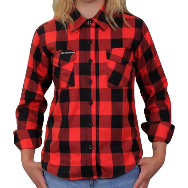 Hot Leathers® - Flannel Ladies Long Sleeve Shirt (Medium, Black/Red)