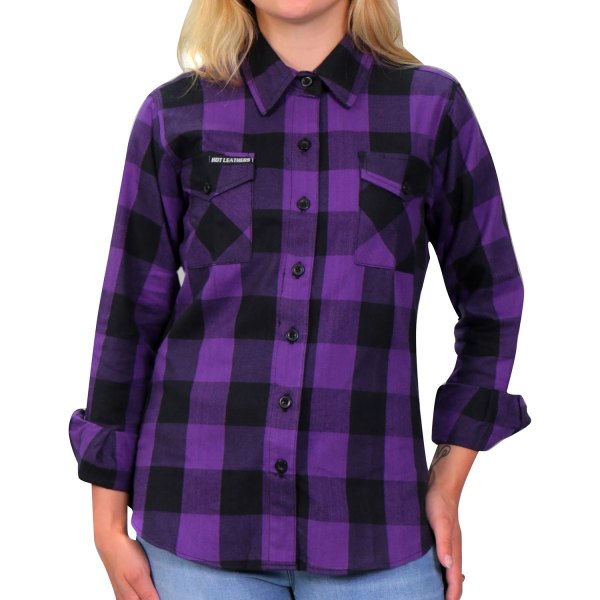 Hot Leathers® - Flannel Ladies Long Sleeve Shirt (Small, Black/Purple)