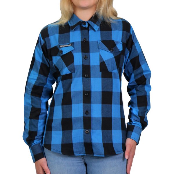 Hot Leathers® - Flannel Ladies Long Sleeve Shirt (Small, Black/Aqua)
