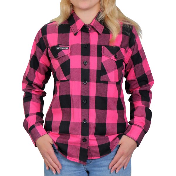 Hot Leathers® - Flannel Ladies Long Sleeve Shirt (Small, Black/Pink)