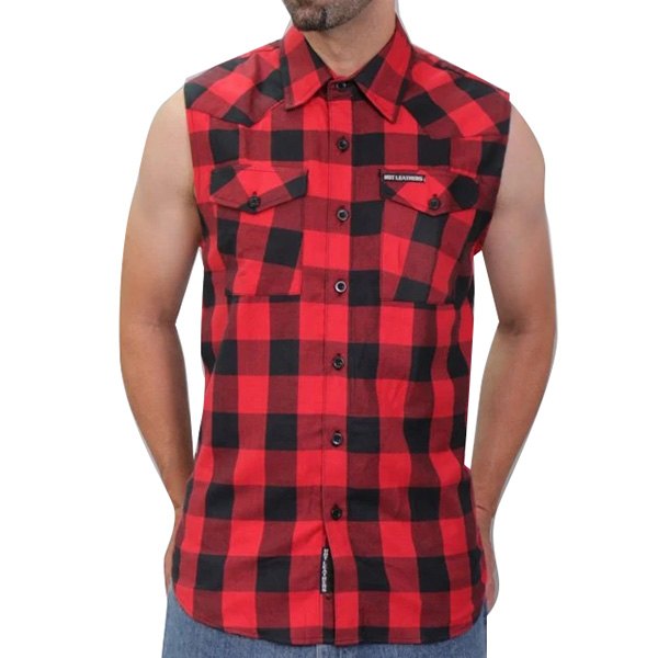 Hot Leathers® - Flannel Shirt (Large, Black/Red)