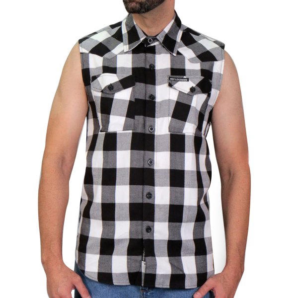 Hot Leathers® - Sleeveless Flannel Sleeveless (Large, Black/White)