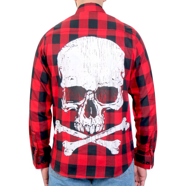 Hot Leathers® - Flannel Skull Bones Long Sleeve Shirt (Large, Black/Red)