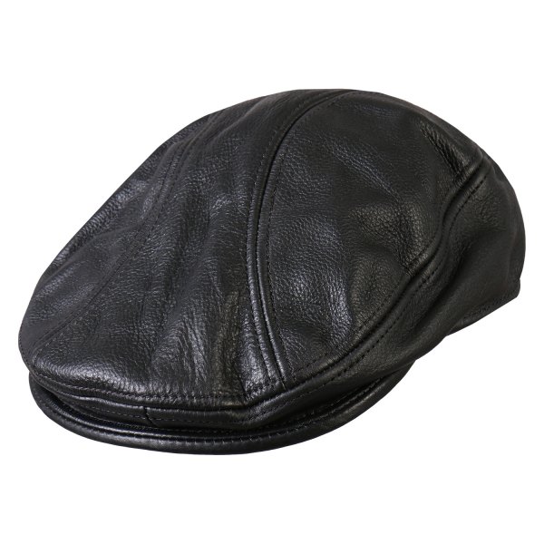 Hot Leathers® - Classic Ascot Leather Cap (Large/X-Large, Black)