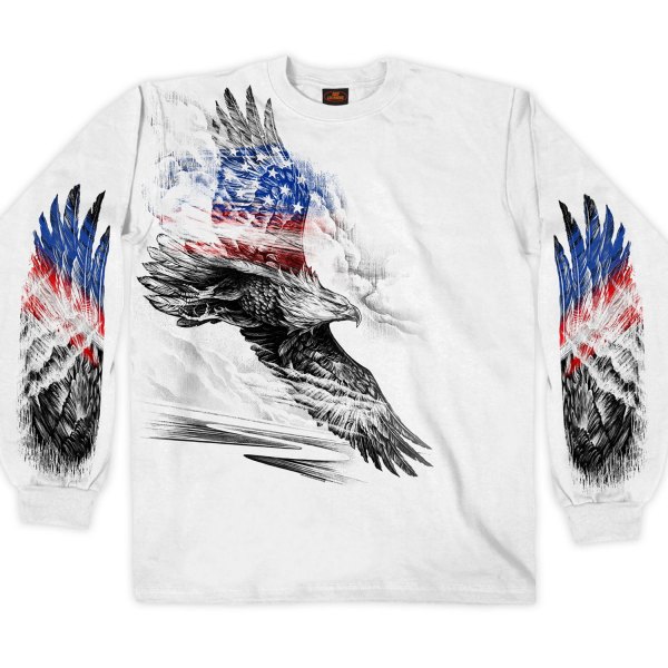 Hot Leathers® - Pencil Eagle Patriotic Long Sleeve Shirt (Medium, White)