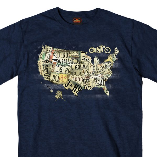 Hot Leathers® - Usa Map Short Sleeve T-Shirt (Large, Heather Navy)