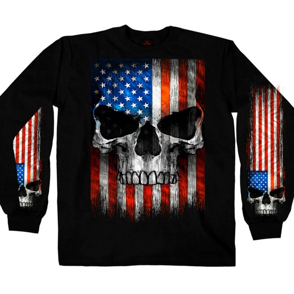 Hot Leathers® - Patriot Skull Long Sleeve Shirt (Large, Black)