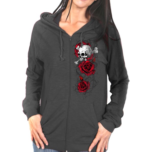 Hot Leathers® - Skull Roses Sweatshirt (Small, Dark Gray)