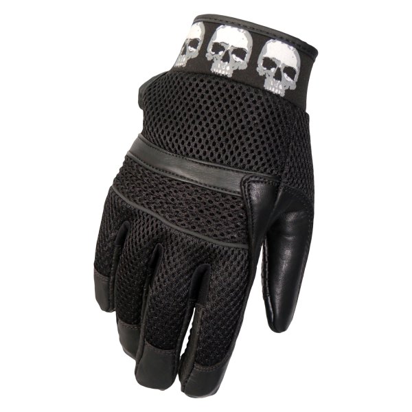 Hot Leathers® - Row of Skulls Leather Mesh Gloves (2X-Large, Black)