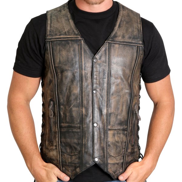 Hot Leathers® - Distressed Men's Vest (Large, Brown)