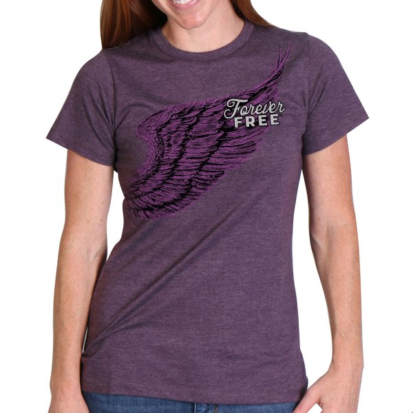 Hot Leathers® - Full Cut Modern Angel Wings T-Shirt (Small, Purple)