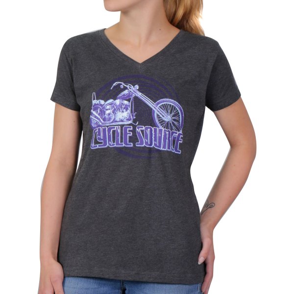Hot Leathers® - Official Cycle Source Magazine Chopper Ladies T-Shirt (Small, Vintage Smoke)