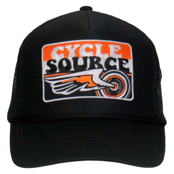 Hot Leathers® - Official Cycle Source Magazine Stripes Retro Wing Wheel Logo Trucker Hat (Black)