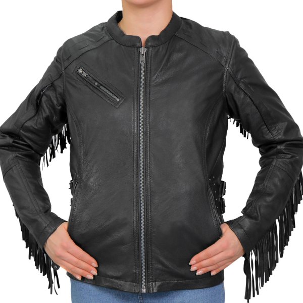 Hot Leathers® - Lightweight with Stud And Fringe Ladies Jacket (Large, Black)