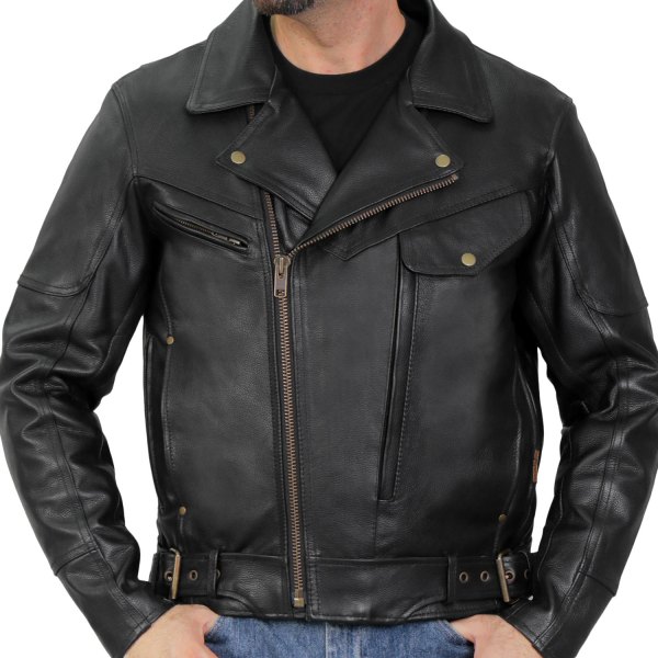 Hot Leathers® - Side Belt Men's Leather Jacket (Large, Black)