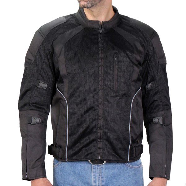 Hot Leathers® - Armored with Reflective Piping Jacket (Medium, Black)
