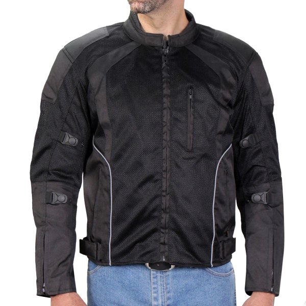 Hot Leathers® - Armored with Reflective Piping Jacket (Large, Black)