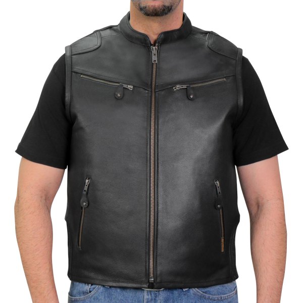 Hot Leathers® - Zip Pockets CC Men's Vest (Large, Black)