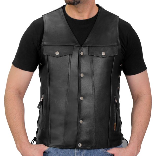 Hot Leathers® - Snaps with Side Lace CC Men's Vest with Side Lace (2X-Large, Black)