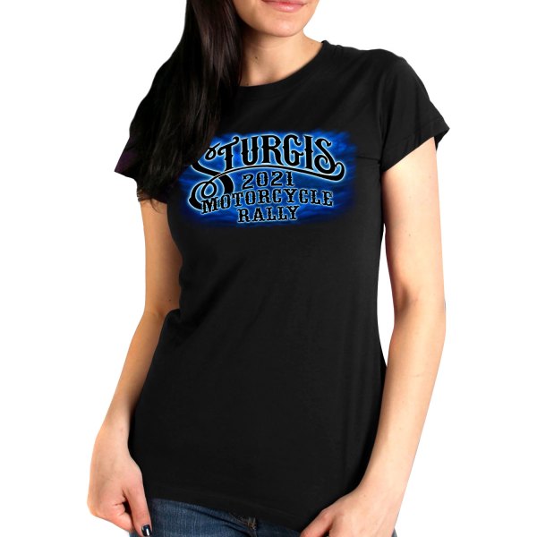 Hot Leathers® - Sturgis 2021 Motorcycle Rally #1 Design American Spirit Ladies T-Shirt (Small, Black)