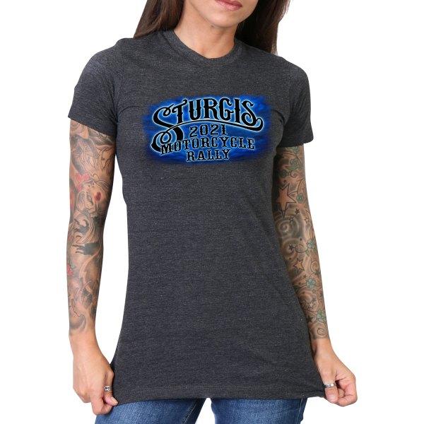 Hot Leathers® - Sturgis 2021 Motorcycle Rally #1 Design American Spirit Ladies T-Shirt (Small, Heather Charcoal)